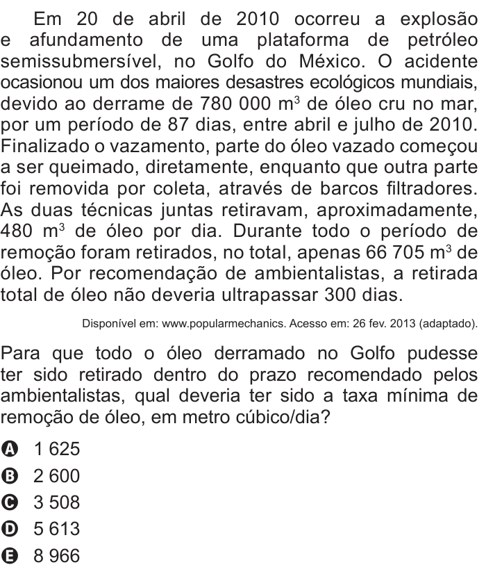Questão 158 no caderno Cinza do ENEM PPL 2016