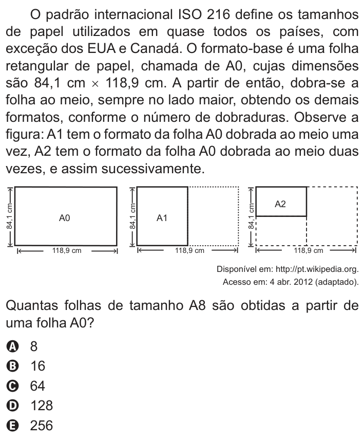 Questão 163 no caderno Cinza do ENEM PPL 2016