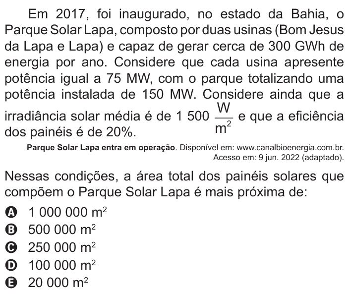 Questão 93 no caderno Azul do ENEM 2022