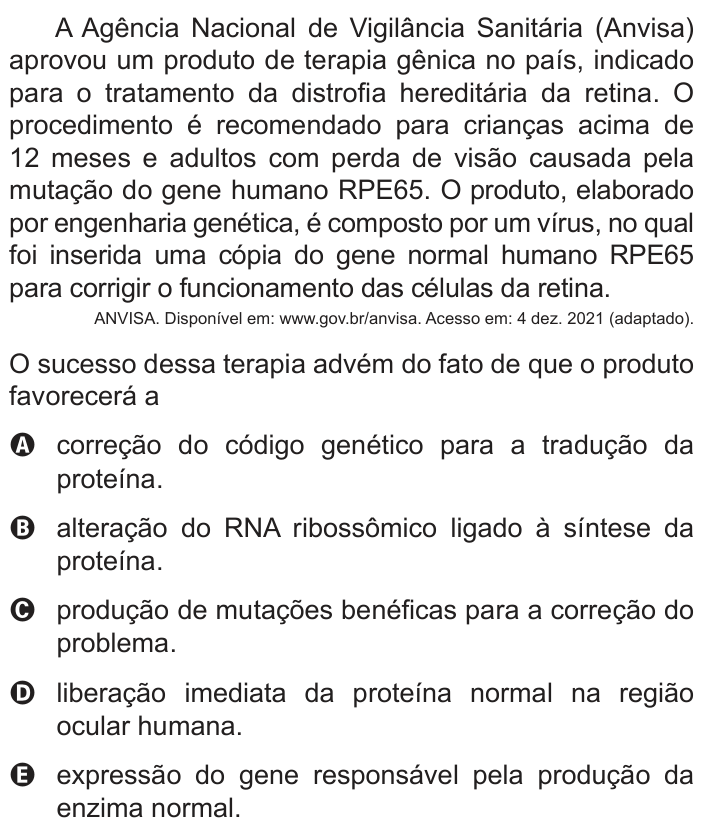 Questão 98 no caderno Azul do ENEM 2022