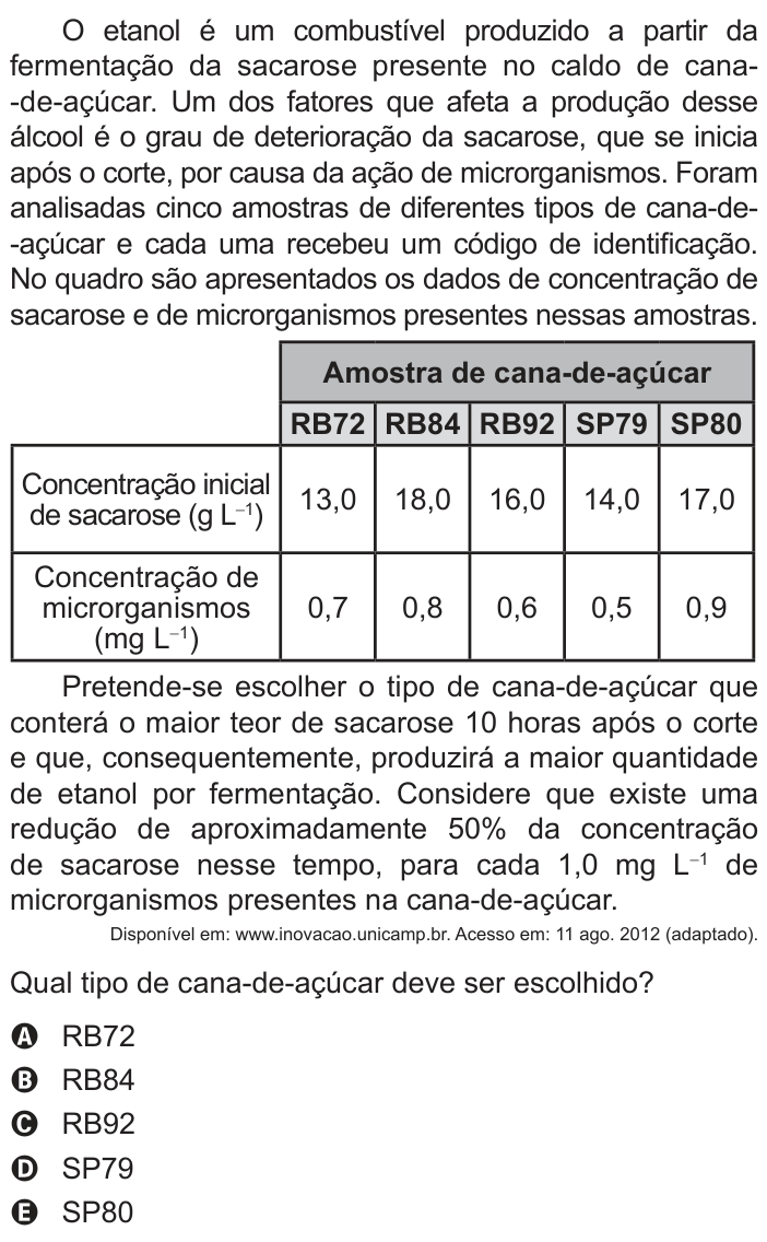 Questão 101 no caderno Azul do ENEM 2022