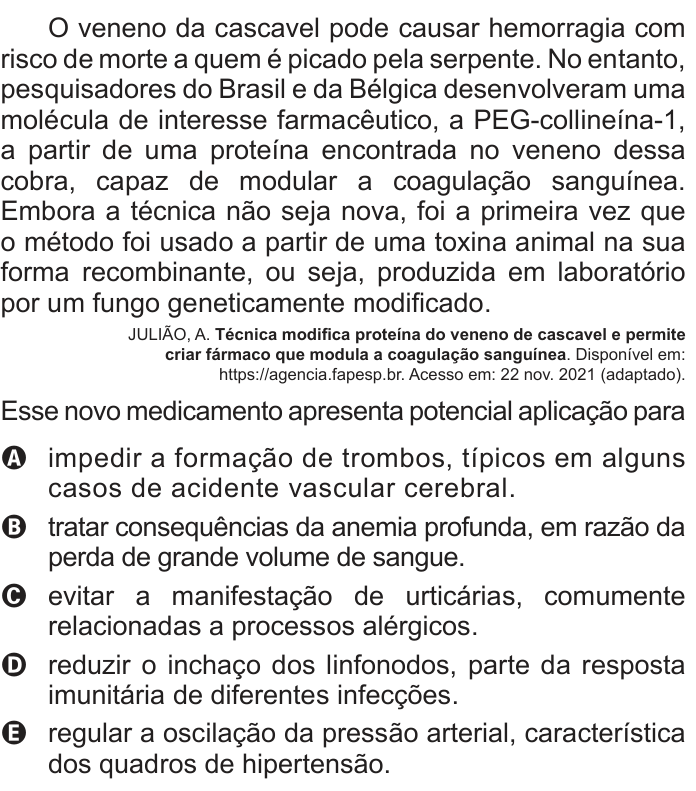 Questão 122 no caderno Azul do ENEM 2022