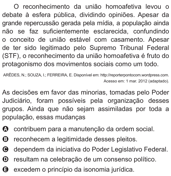 Questão 8 no caderno Branco do ENEM PPL 2015