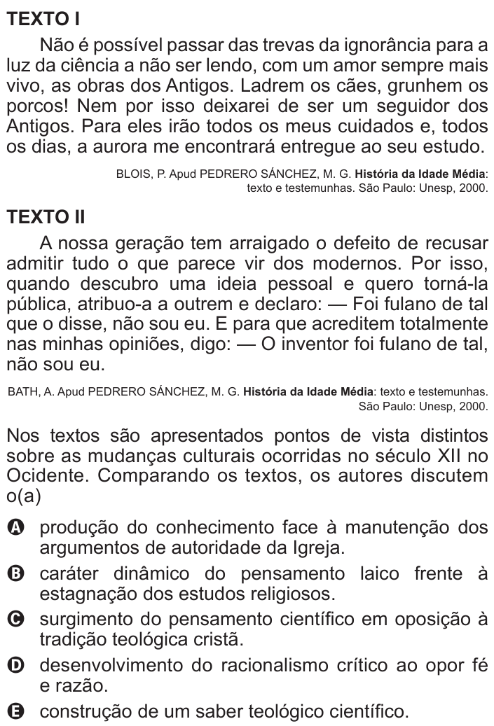 Questão 20 no caderno Branco do ENEM PPL 2015