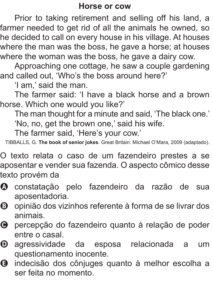 Questão 91 no caderno Cinza do ENEM PPL 2015