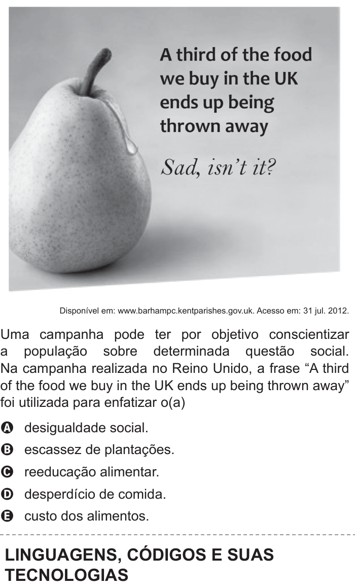 Questão 95 no caderno Cinza do ENEM PPL 2015