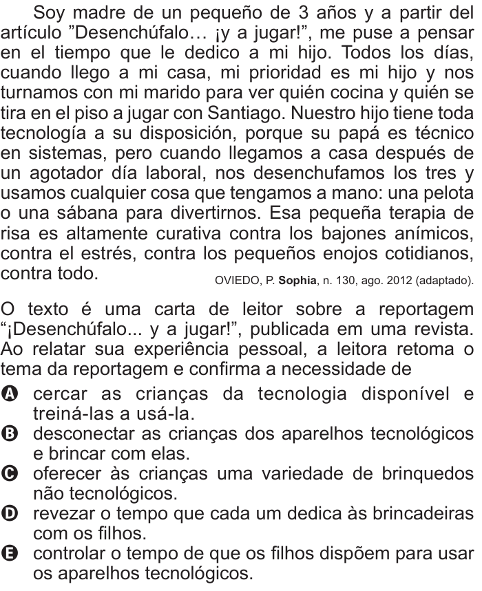 Questão 92 no caderno Cinza do ENEM PPL 2015