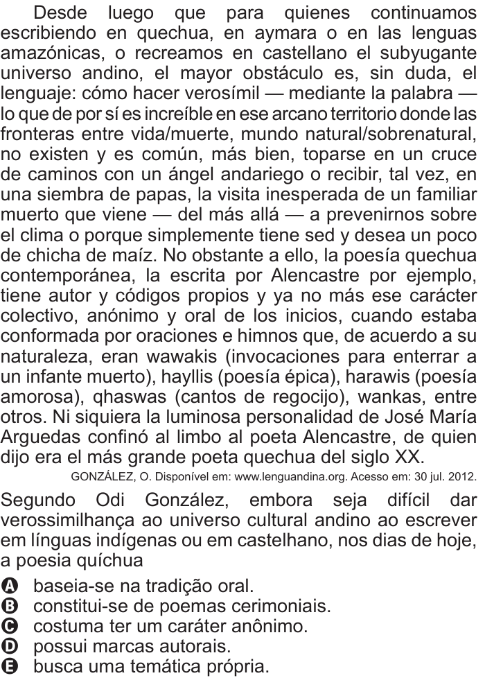 Questão 93 no caderno Cinza do ENEM PPL 2015
