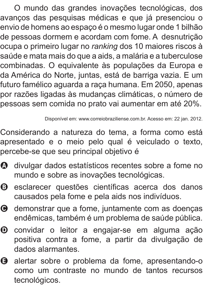 Questão 96 no caderno Cinza do ENEM PPL 2015