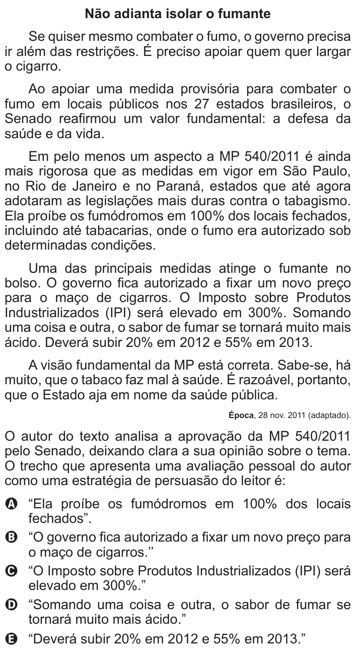 Questão 103 no caderno Cinza do ENEM PPL 2015