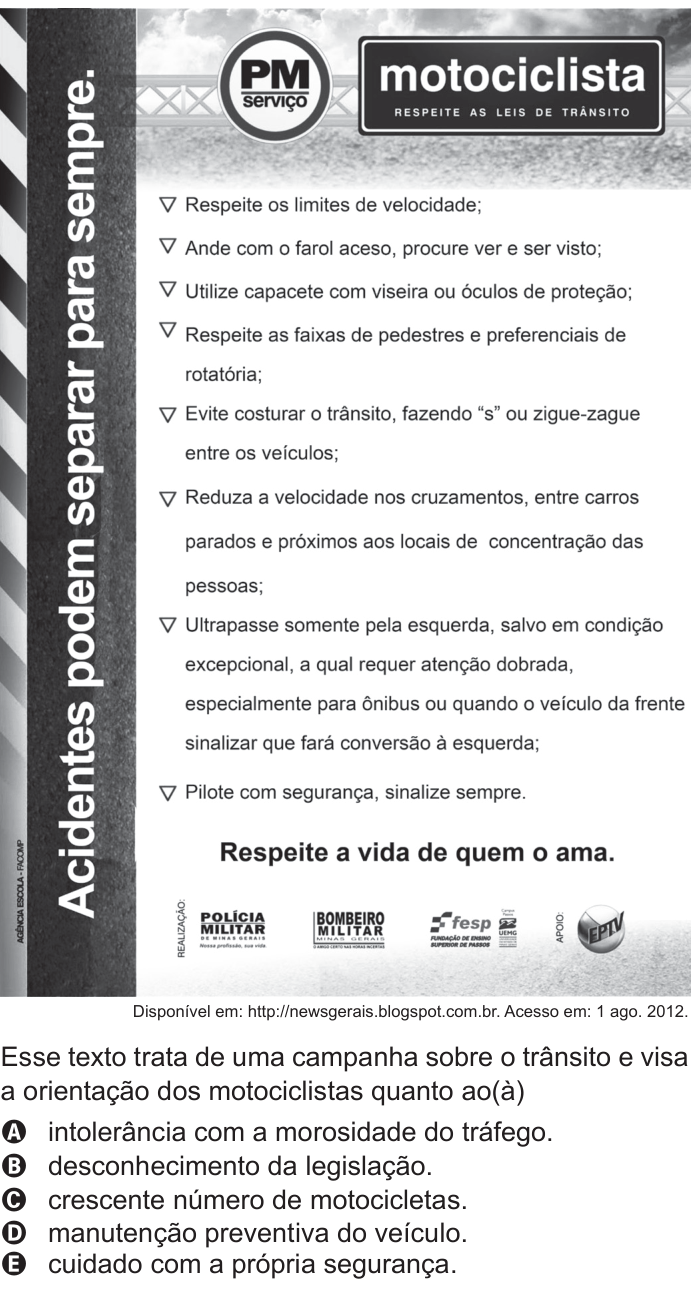 Questão 104 no caderno Cinza do ENEM PPL 2015