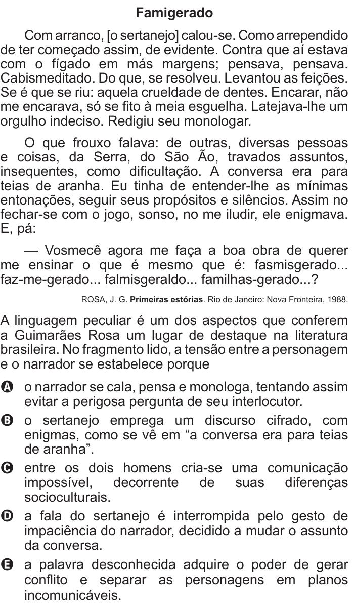 Questão 109 no caderno Cinza do ENEM PPL 2015