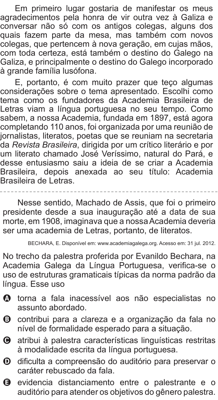 Questão 110 no caderno Cinza do ENEM PPL 2015