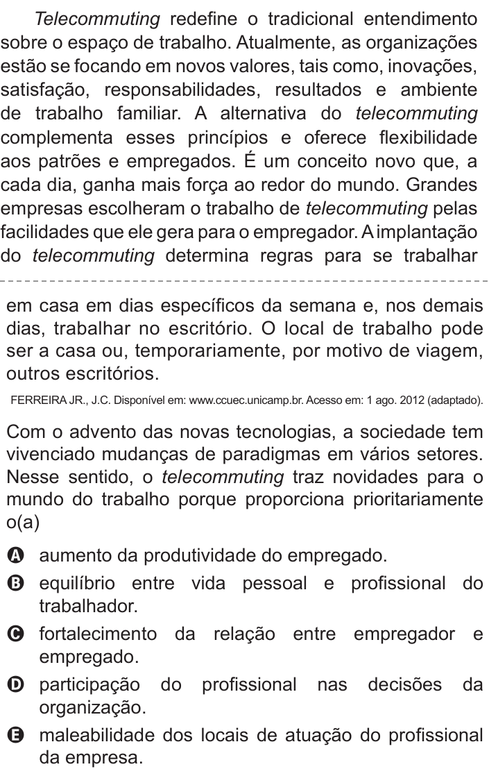 Questão 113 no caderno Cinza do ENEM PPL 2015