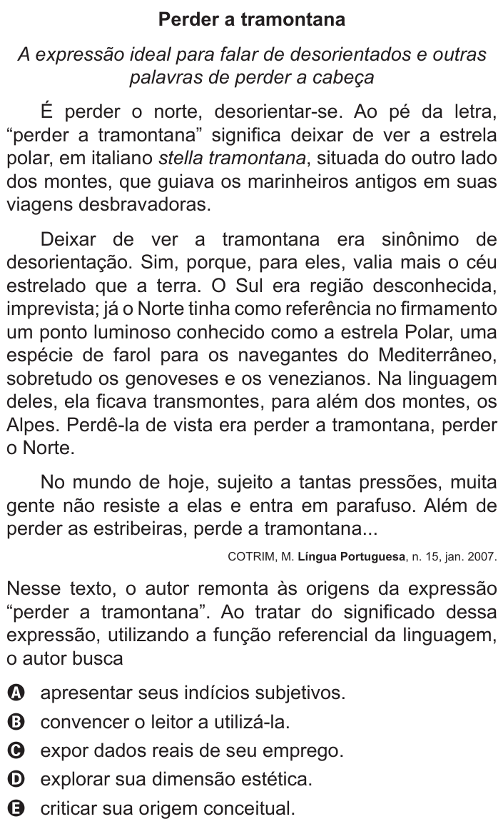 Questão 114 no caderno Cinza do ENEM PPL 2015
