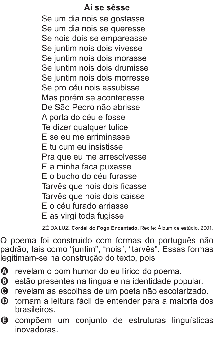 Questão 115 no caderno Cinza do ENEM PPL 2015