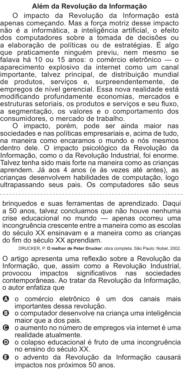 Questão 116 no caderno Cinza do ENEM PPL 2015