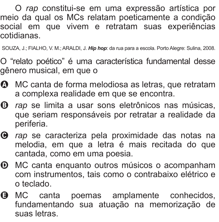 Questão 122 no caderno Cinza do ENEM PPL 2015