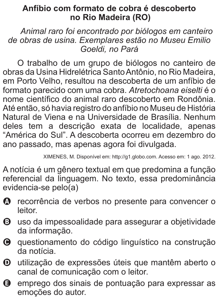 Questão 124 no caderno Cinza do ENEM PPL 2015