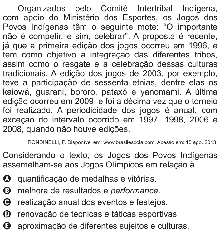 Questão 128 no caderno Cinza do ENEM PPL 2015