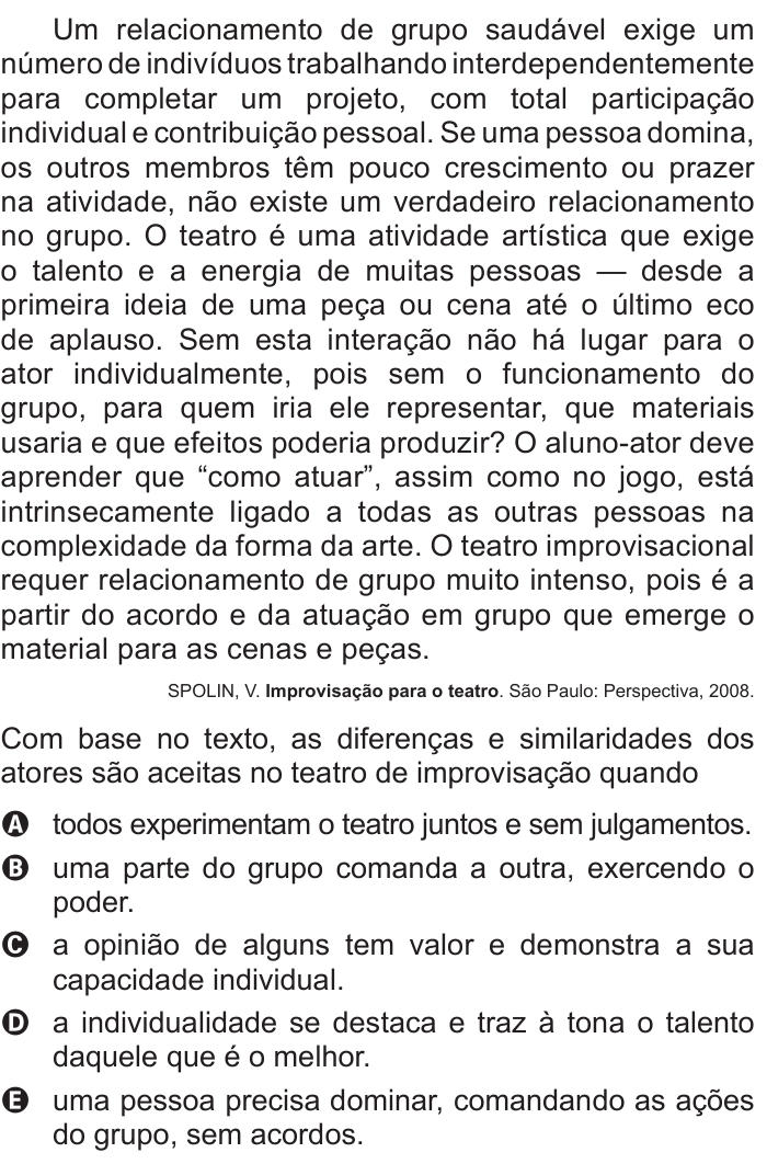Questão 129 no caderno Cinza do ENEM PPL 2015