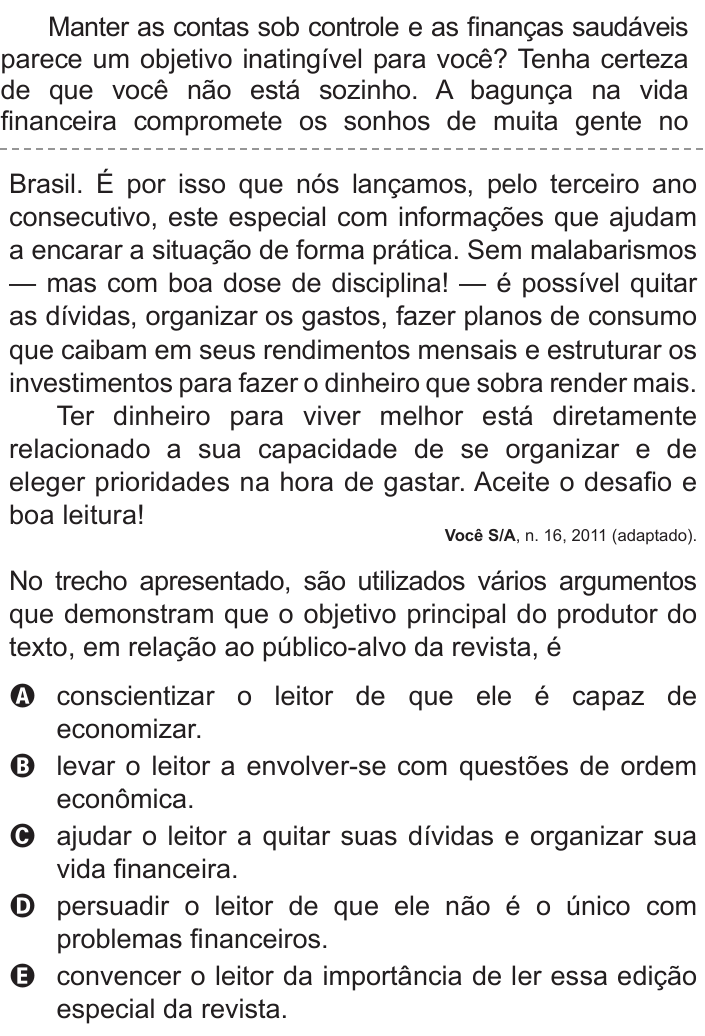 Questão 131 no caderno Cinza do ENEM PPL 2015
