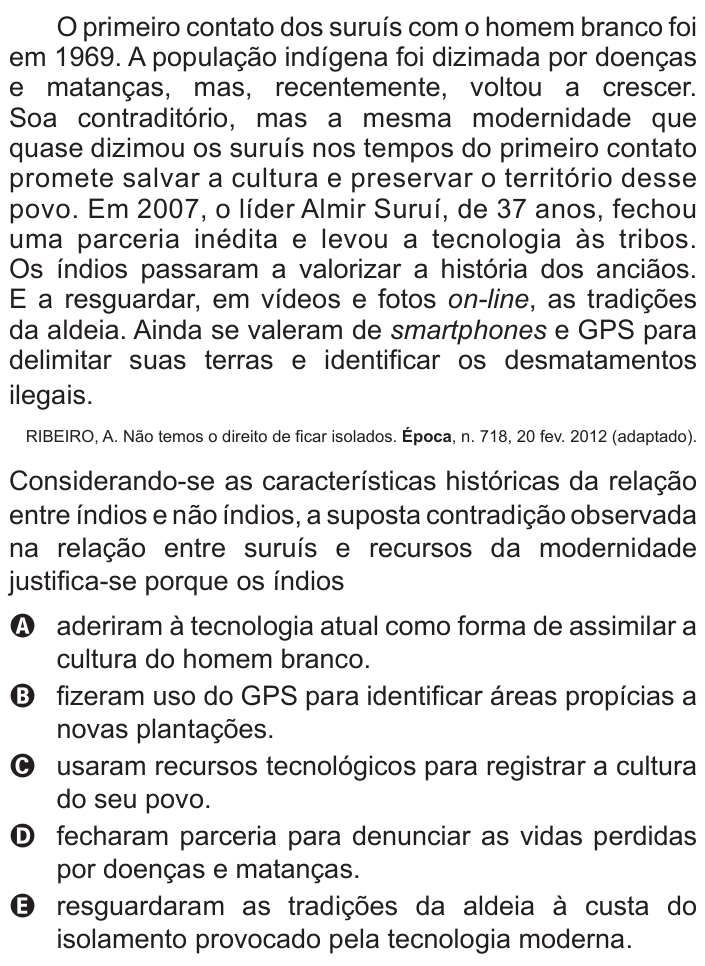 Questão 132 no caderno Cinza do ENEM PPL 2015
