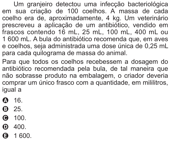 Questão 140 no caderno Cinza do ENEM PPL 2015