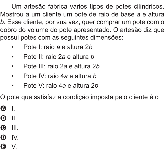 Questão 159 no caderno Cinza do ENEM PPL 2015