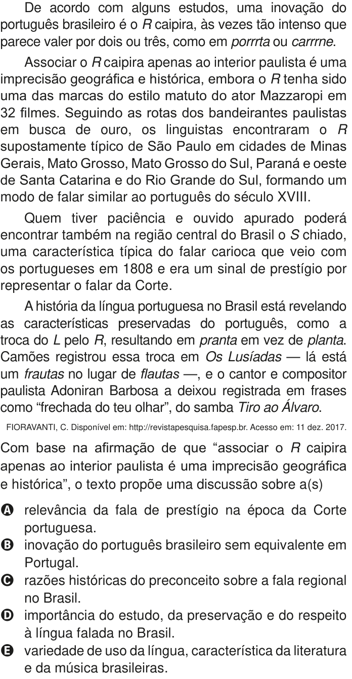 Questão 6 no caderno Azul do ENEM PPL 2020