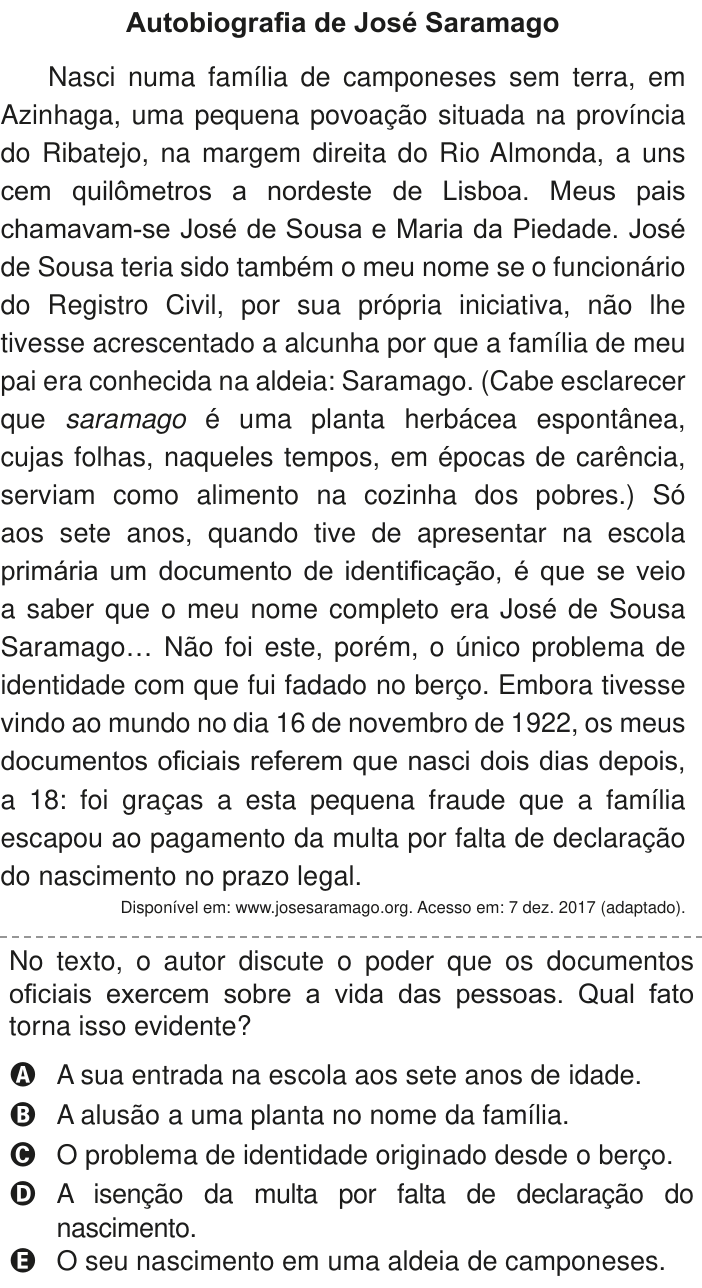Questão 10 no caderno Azul do ENEM PPL 2020