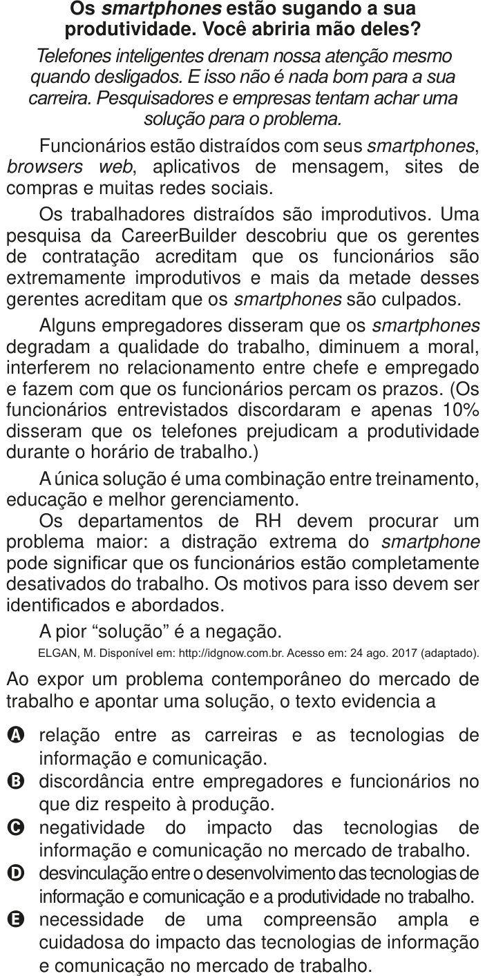 Questão 17 no caderno Azul do ENEM PPL 2020
