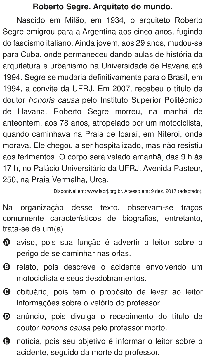 Questão 20 no caderno Azul do ENEM PPL 2020