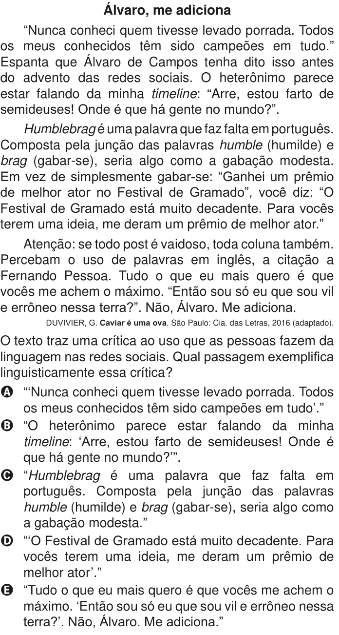 Questão 25 no caderno Azul do ENEM PPL 2020