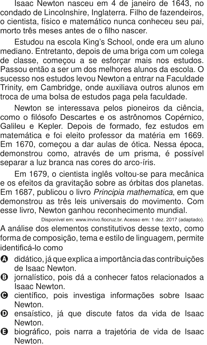 Questão 32 no caderno Azul do ENEM PPL 2020