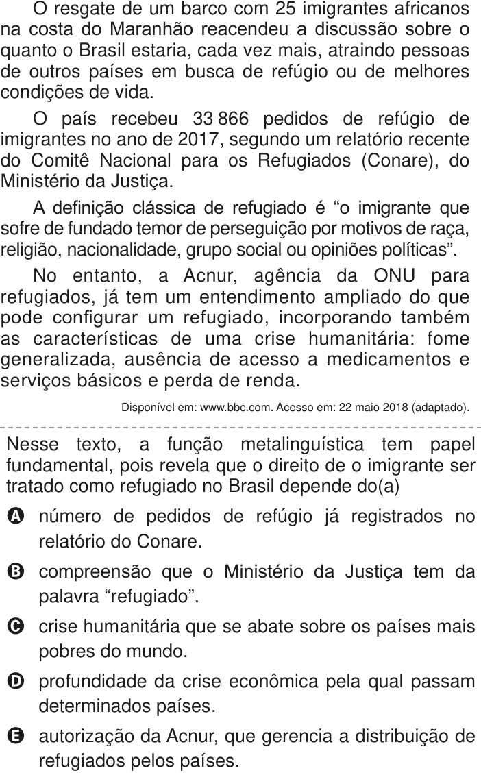 Questão 33 no caderno Azul do ENEM PPL 2020