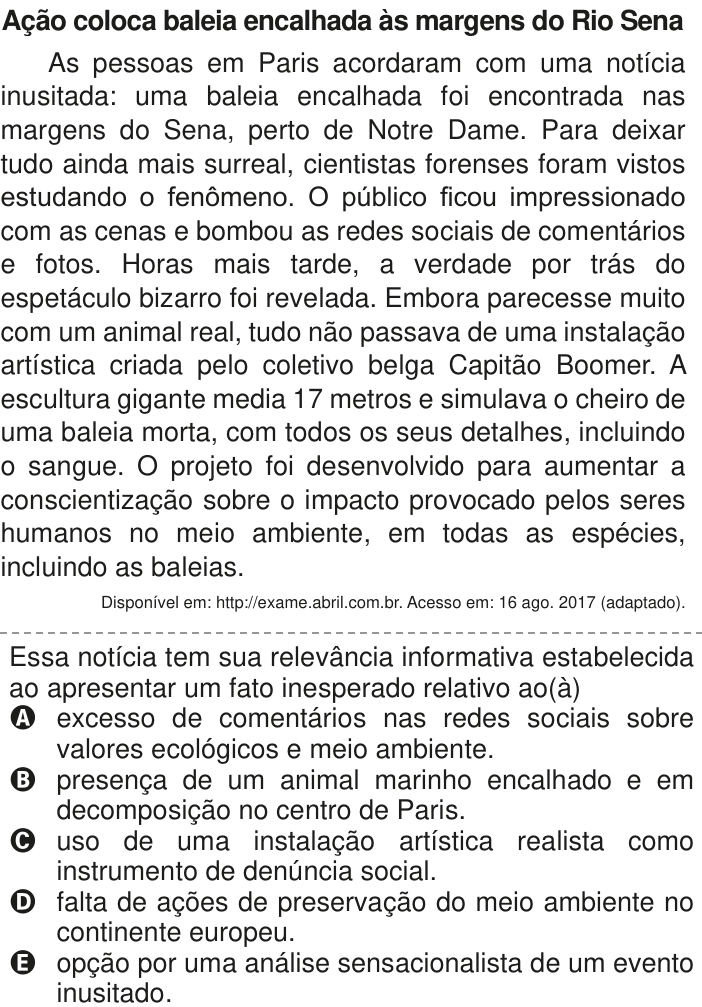 Questão 38 no caderno Azul do ENEM PPL 2020