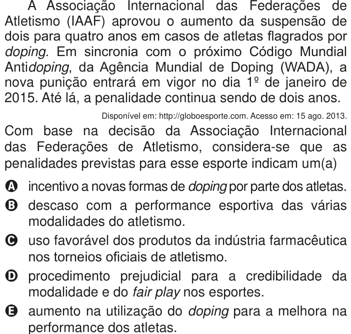 Questão 42 no caderno Azul do ENEM PPL 2020