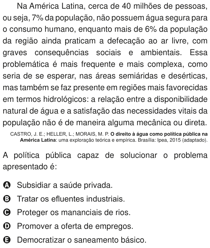 Questão 64 no caderno Azul do ENEM PPL 2020