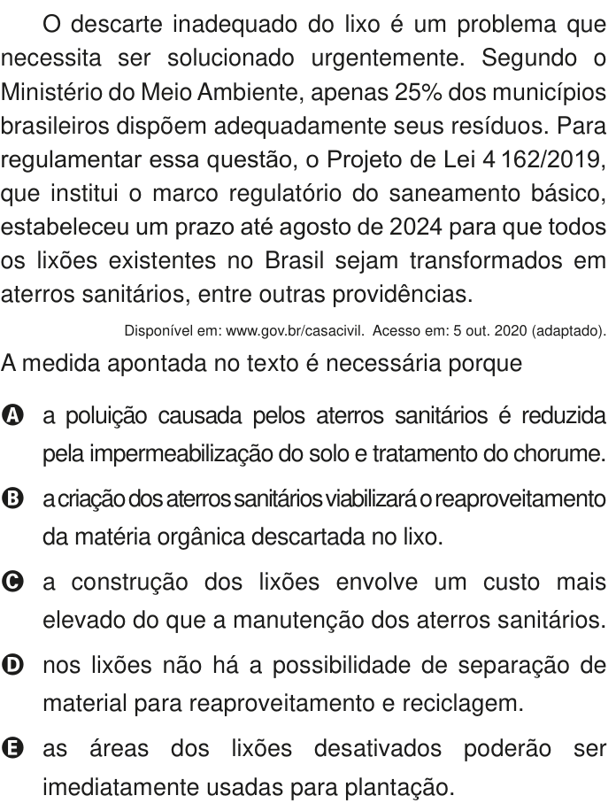 Questão 133 no caderno Azul do ENEM PPL 2020