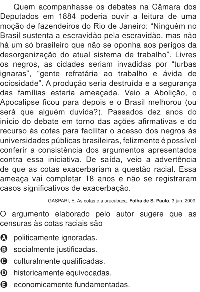 Questão 4 no caderno Branco do ENEM PPL 2014