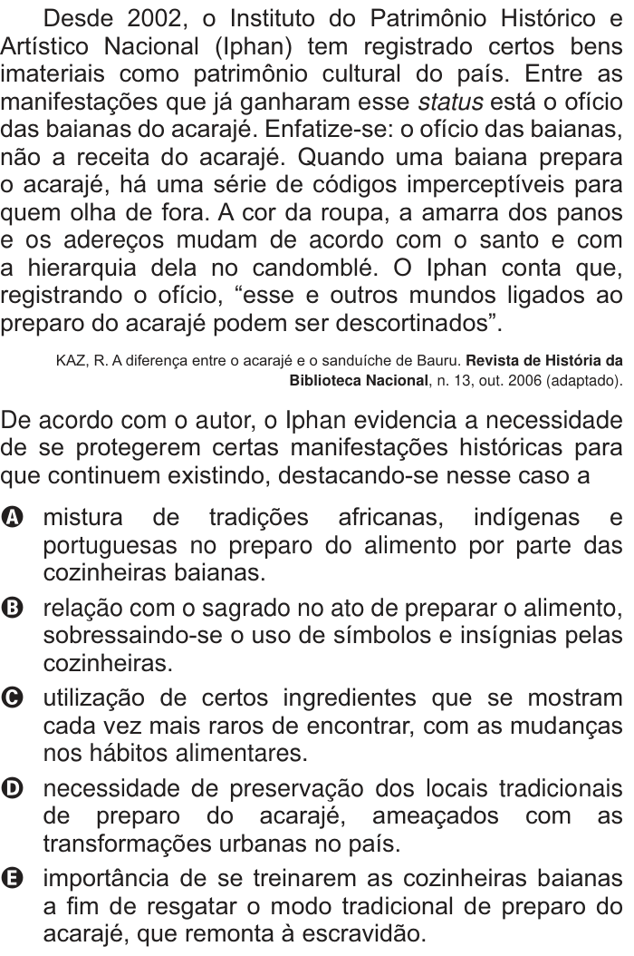 Questão 10 no caderno Branco do ENEM PPL 2014