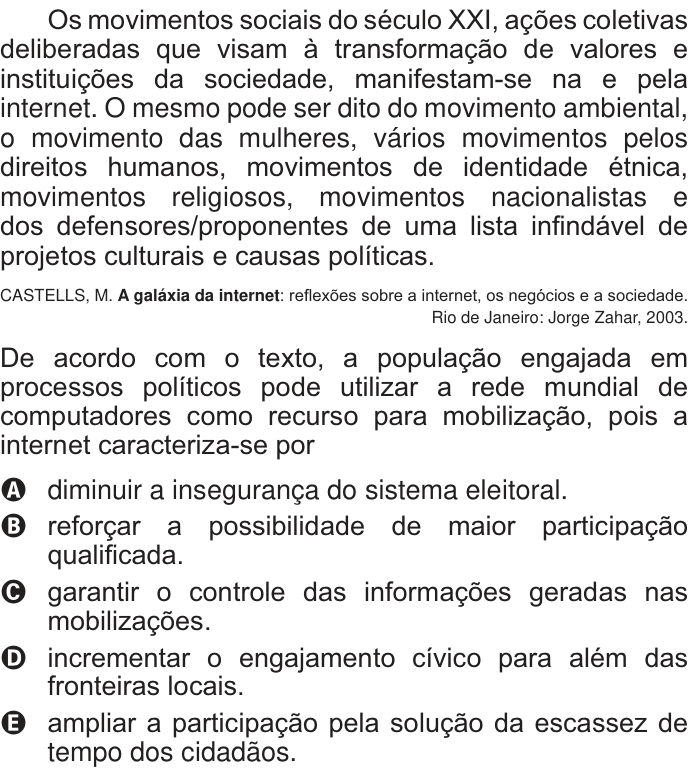 Questão 28 no caderno Branco do ENEM PPL 2014