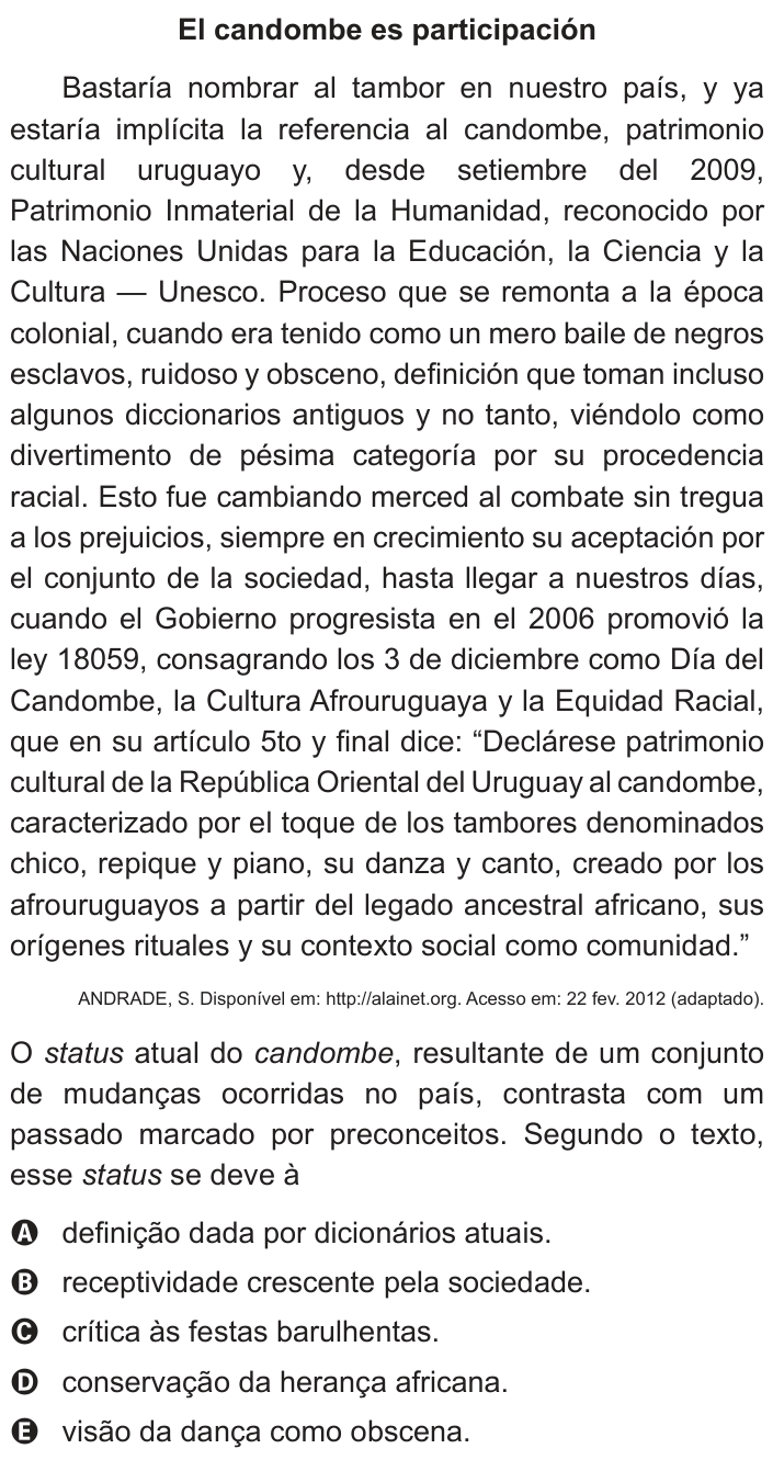 Questão 91 no caderno Cinza do ENEM PPL 2014
