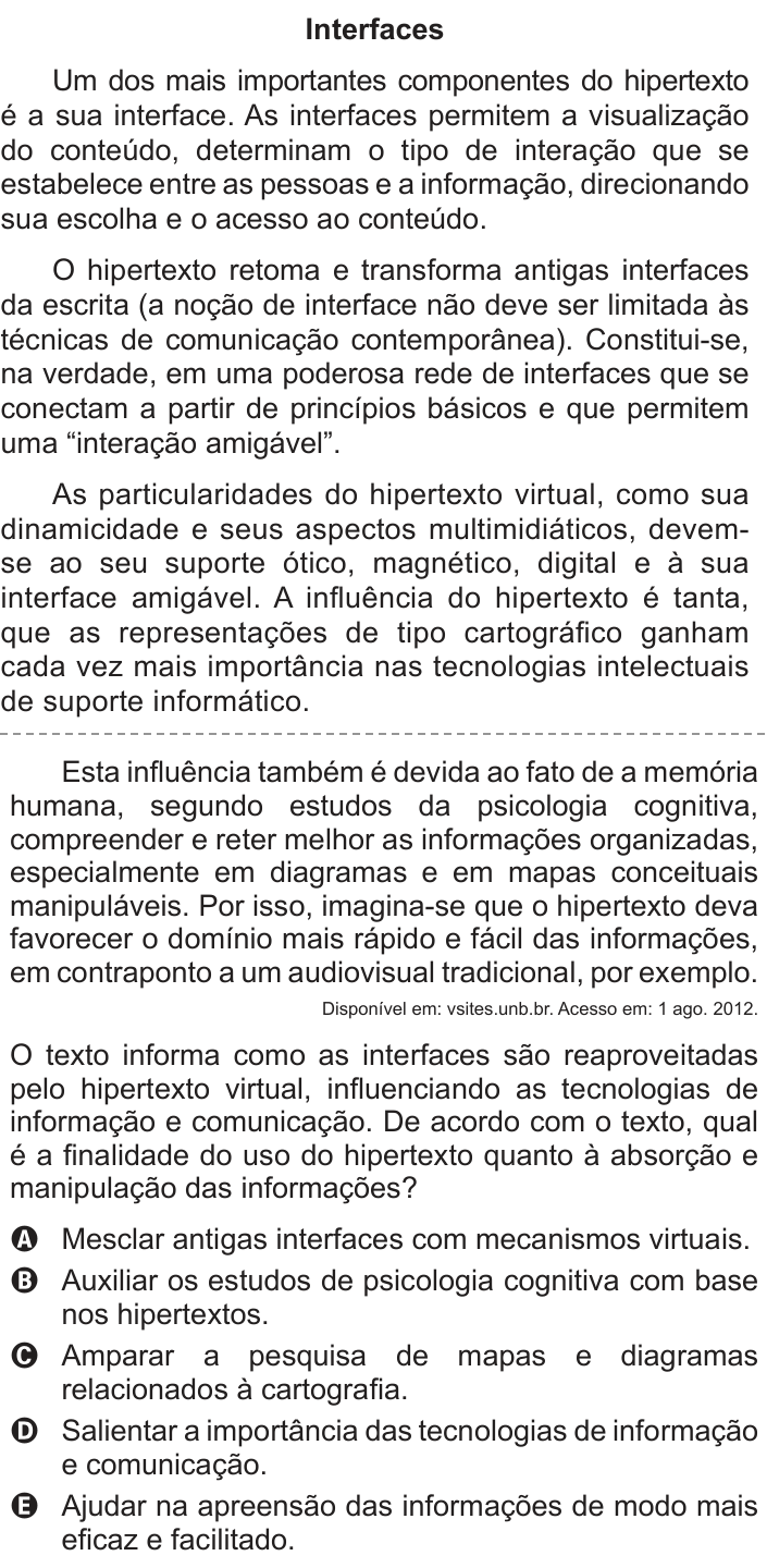 Questão 96 no caderno Cinza do ENEM PPL 2014