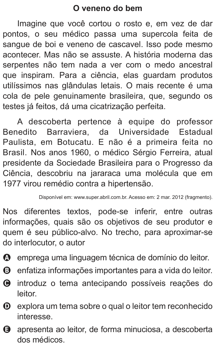 Questão 103 no caderno Cinza do ENEM PPL 2014