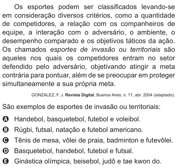 Questão 104 no caderno Cinza do ENEM PPL 2014