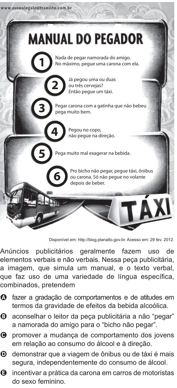 Questão 105 no caderno Cinza do ENEM PPL 2014