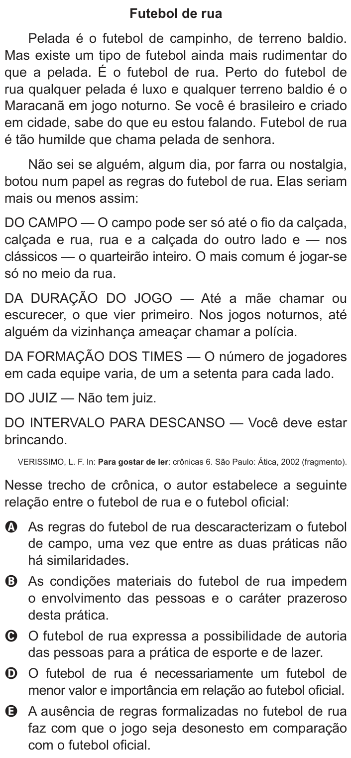 Questão 106 no caderno Cinza do ENEM PPL 2014