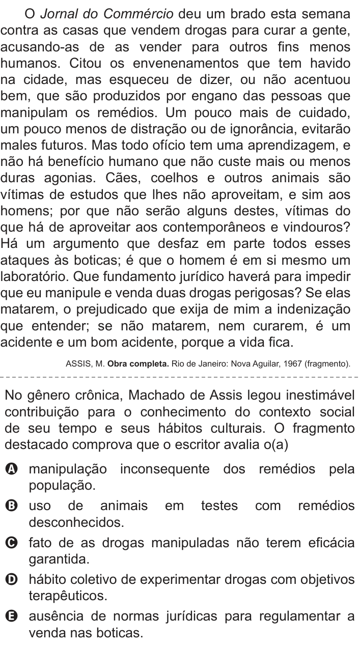Questão 108 no caderno Cinza do ENEM PPL 2014